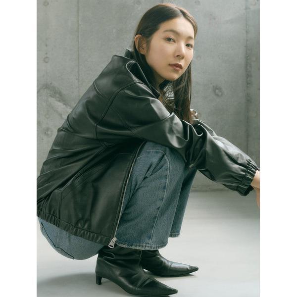 PREMIUM BLACK FULLZIP SPORTS LEATHER JACKETの画像