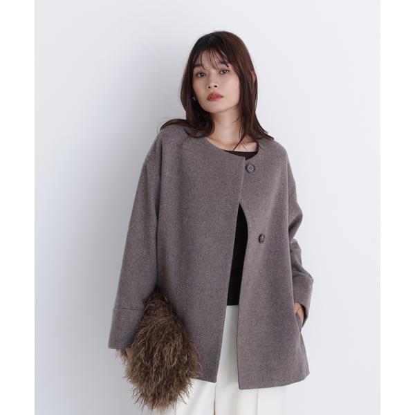 美品NATURAL BEAUTY BASIC カシミア混ノーカラーコート NATURAL BEAUTY BASIC（ナチュラルビューティーベーシック） 毎日に