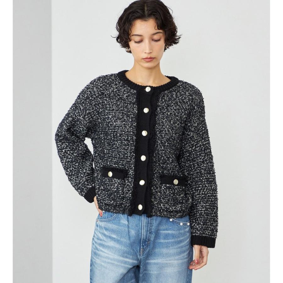 ソージュ ツイードライクニットジャケット　ブラック　F　美品 9月2週のおすすめ】柔らかな着心地で気負わず羽織れるツイードライク