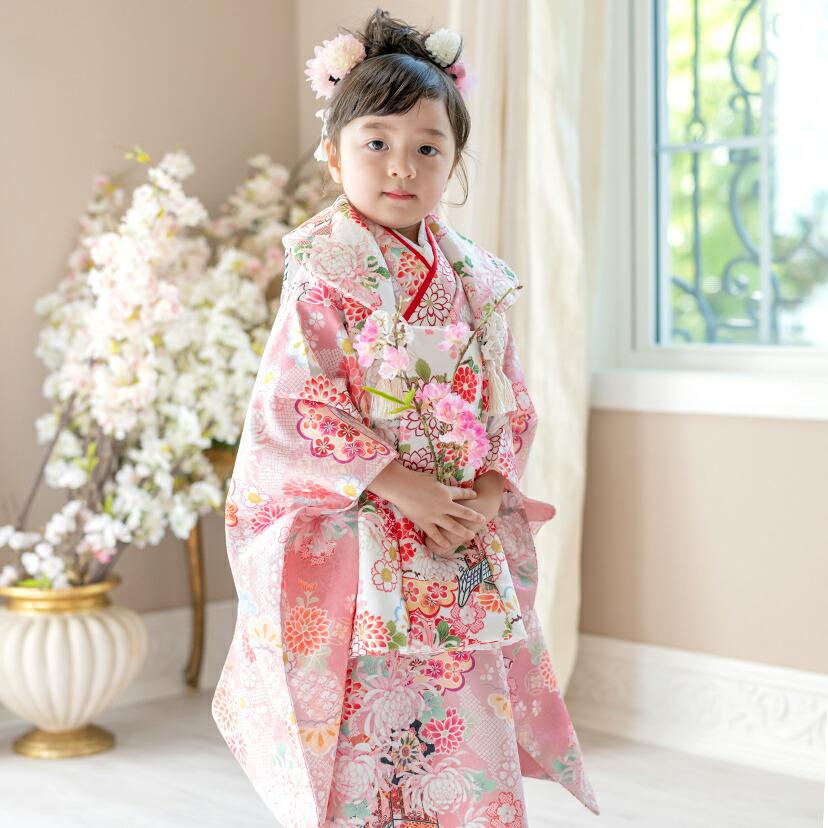 キャサリンコテージ☆花柄ピンク着物ドレス＋ウィッグのおまけ付き Catherine Cottage（キャサリンコテージ） 花柄織入り着物ワンピース