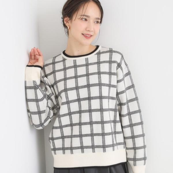 洗濯機可S-LL】クラシックなチェック柄が目を惹く 柔らかニット