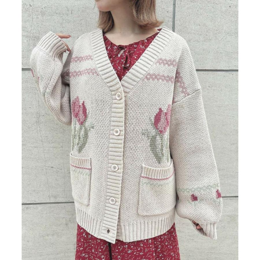 ゆるふわ/洗える】チューリップポット柄ニットカーディガン : マルイ