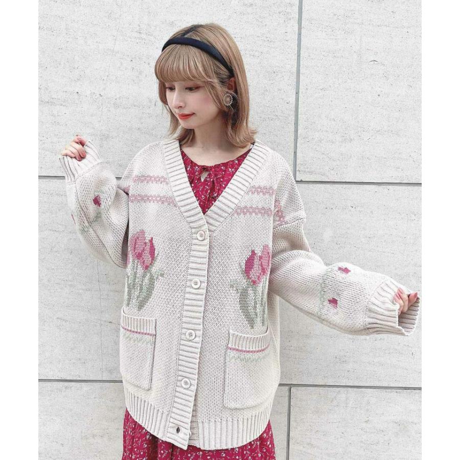ゆるふわ/洗える】チューリップポット柄ニットカーディガン : マルイ