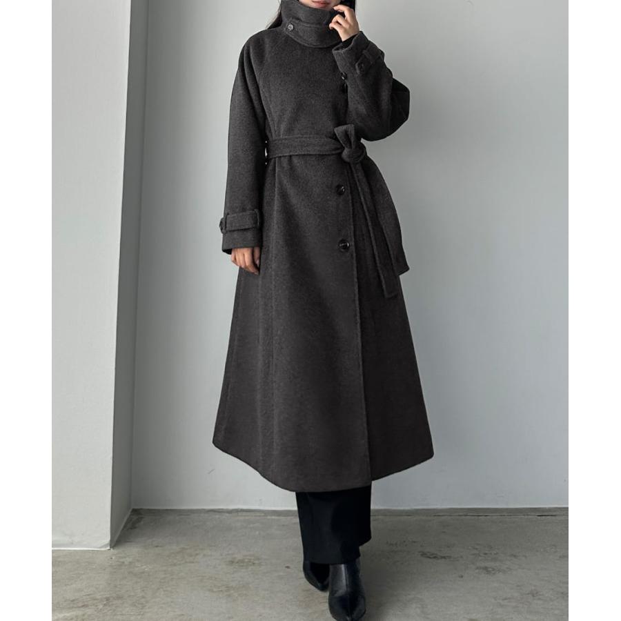 2点おまとめ⭐︎ジッパー付ハイネックスカーフ＆ウールブレンドロングコート(M) Louere 2wayハイネックウールライクウエストシェイプフレアコート