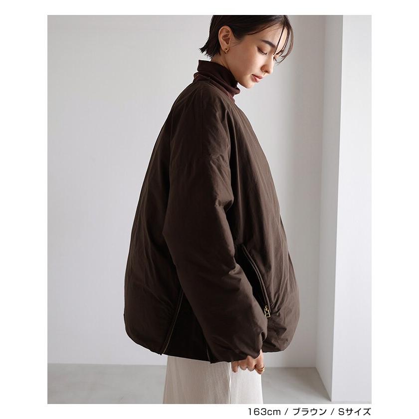 ノーカラー サイドジップ ダウンジャケット evernavy エバーネイビー