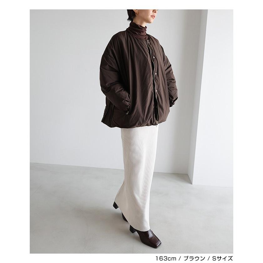 ノーカラー サイドジップ ダウンジャケット evernavy エバーネイビー