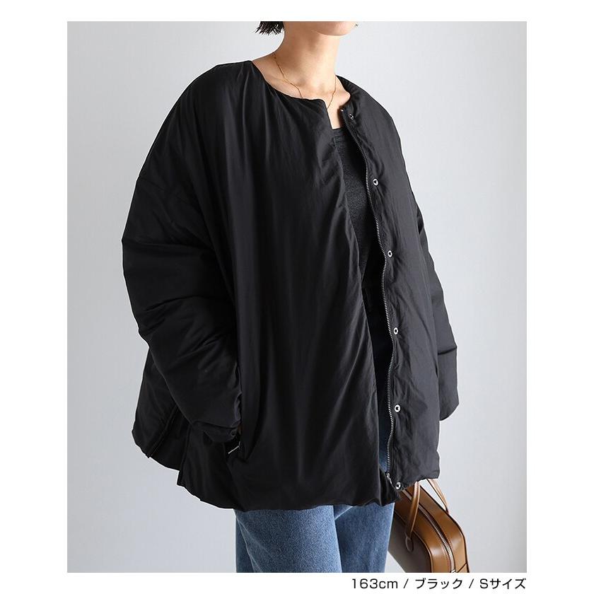 ノーカラー サイドジップ ダウンジャケット evernavy エバーネイビー