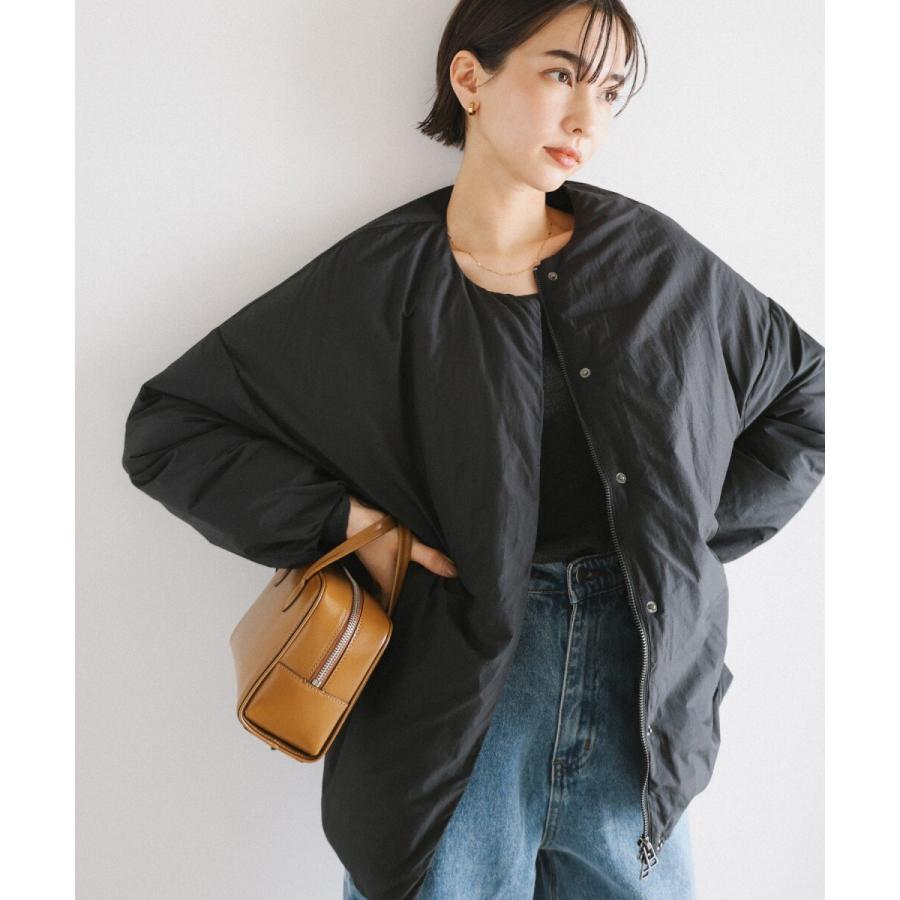 ノーカラー サイドジップ ダウンジャケット evernavy エバーネイビー