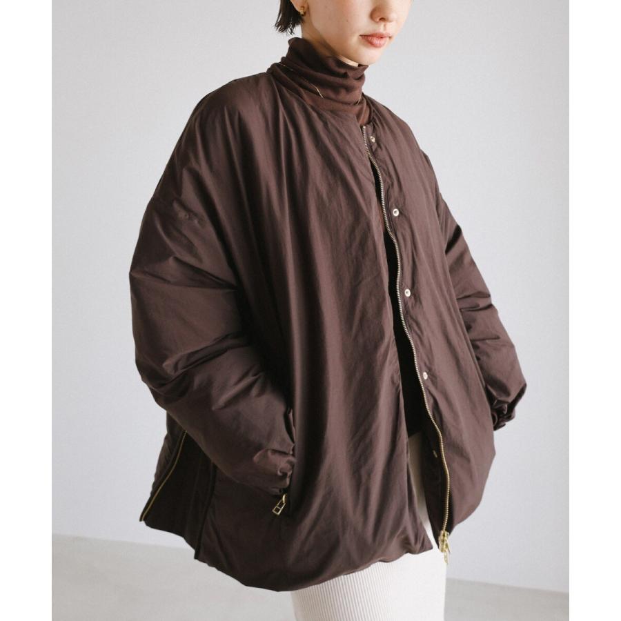 ノーカラー サイドジップ ダウンジャケット evernavy エバーネイビー