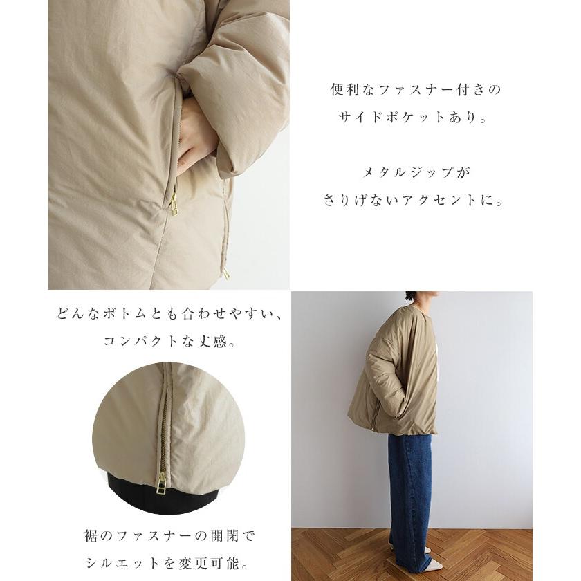 ノーカラー サイドジップ ダウンジャケット evernavy エバーネイビー