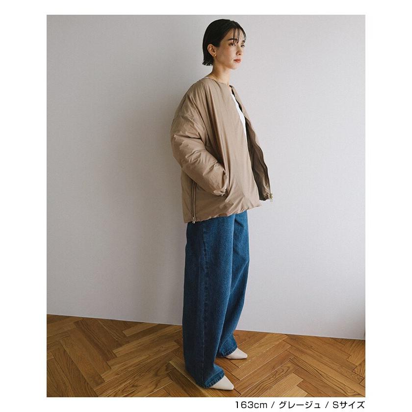 ノーカラー サイドジップ ダウンジャケット evernavy エバーネイビー