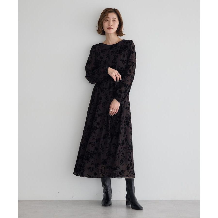 美品 CELFORD ロングワンピース フロッキープリント 花柄 ワンピース 黒 YECCA VECCA（イェッカヴェッカ） ボタニカル柄フロッキープリント