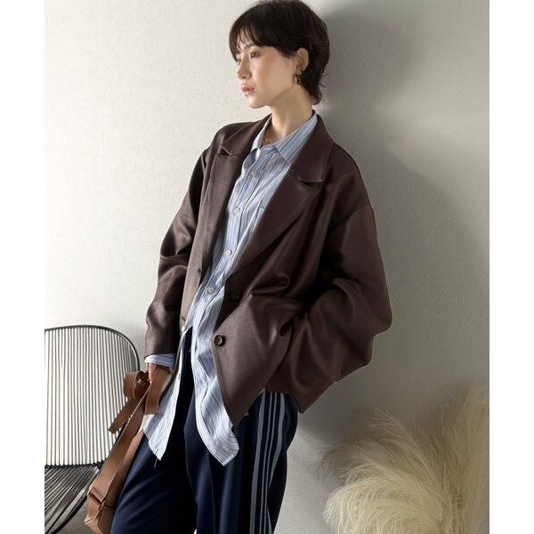 Classical Evon】レザー風加工スエード袖タックテーラードジャケット