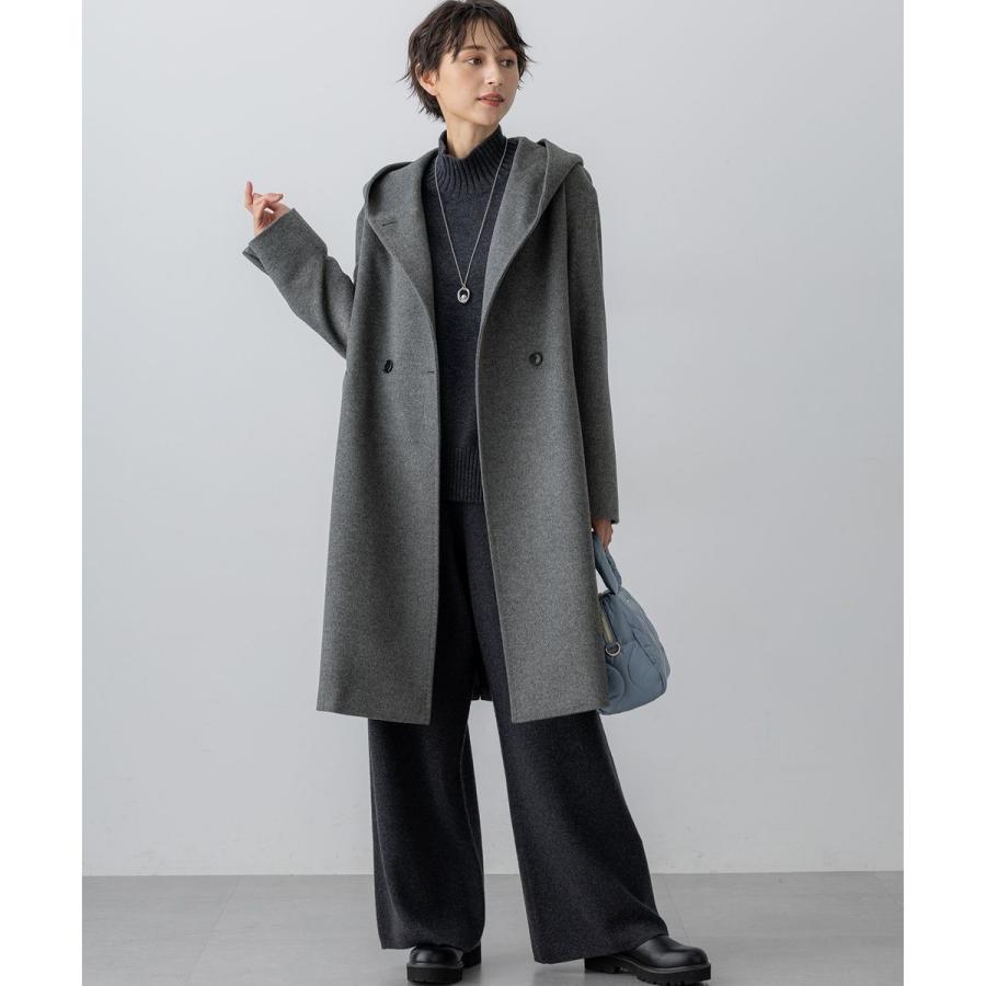 23区フード付きウールコート　40L 23区 ウールカシミヤビーバー フード付き ショートコート （ネイビー系