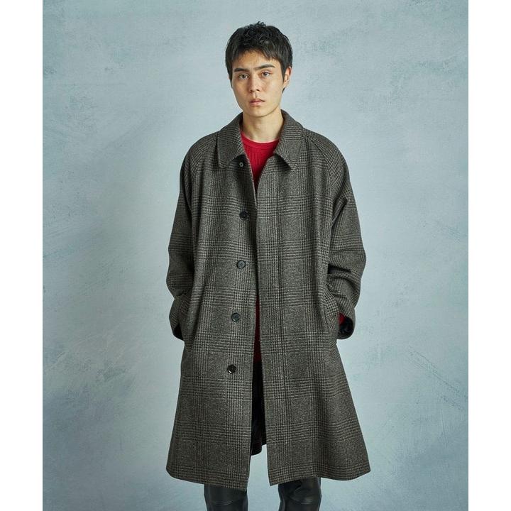 グレンチェックウール ステンカラーコート