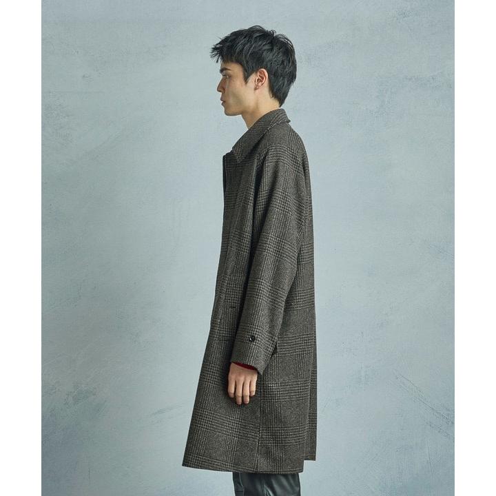 グレンチェックウール ステンカラーコート