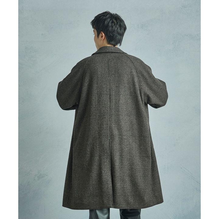 グレンチェックウール ステンカラーコート