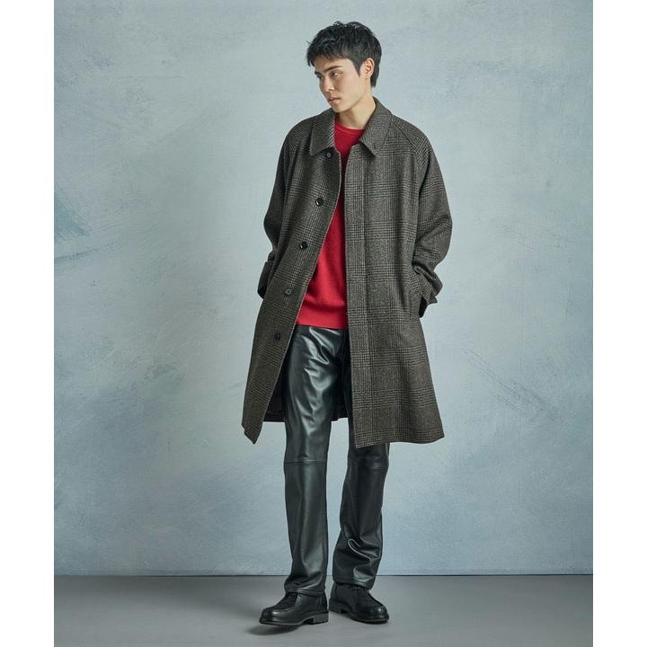 グレンチェックウール ステンカラーコート