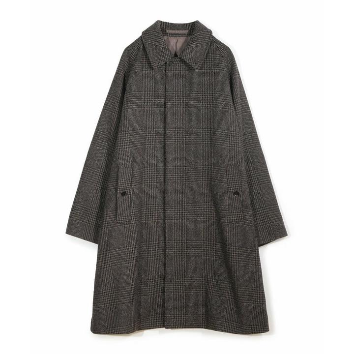 グレンチェックウール ステンカラーコート