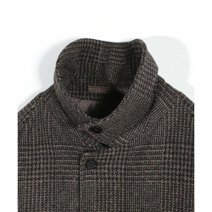 グレンチェックウール ステンカラーコート