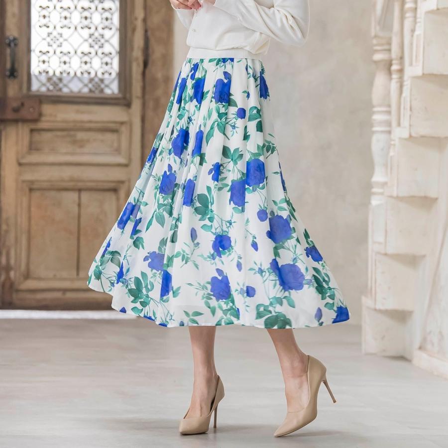 Viaggio Blu（ビアッジョブルー） ブルーローズプリントスカート≪洗濯