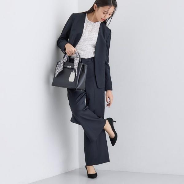 【未使用】ジバンシー パンツスーツ ワイドパンツ ステッチ ウール シルクM INDIVI（インディヴィ） 【日本製／スーツ／通勤】シルクウール