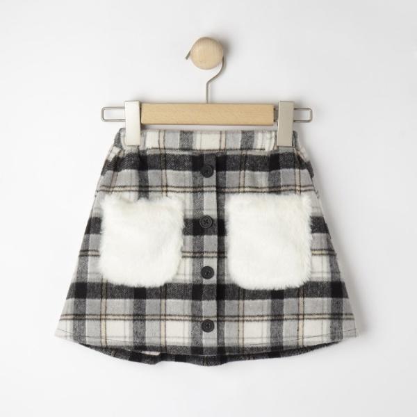 tricot ファーポケット付チェックスカート 100-150cm】フェイクファーポケットチェック台形スカート : マルイ