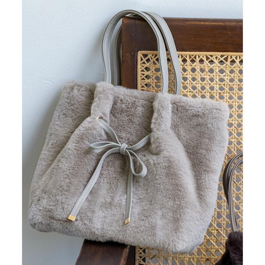 リバティ　カーライン　グレー　フェイクファー　リボントート ANY SIS（エニィスィス） 【2WAY】フェイクファーリボン バッグ