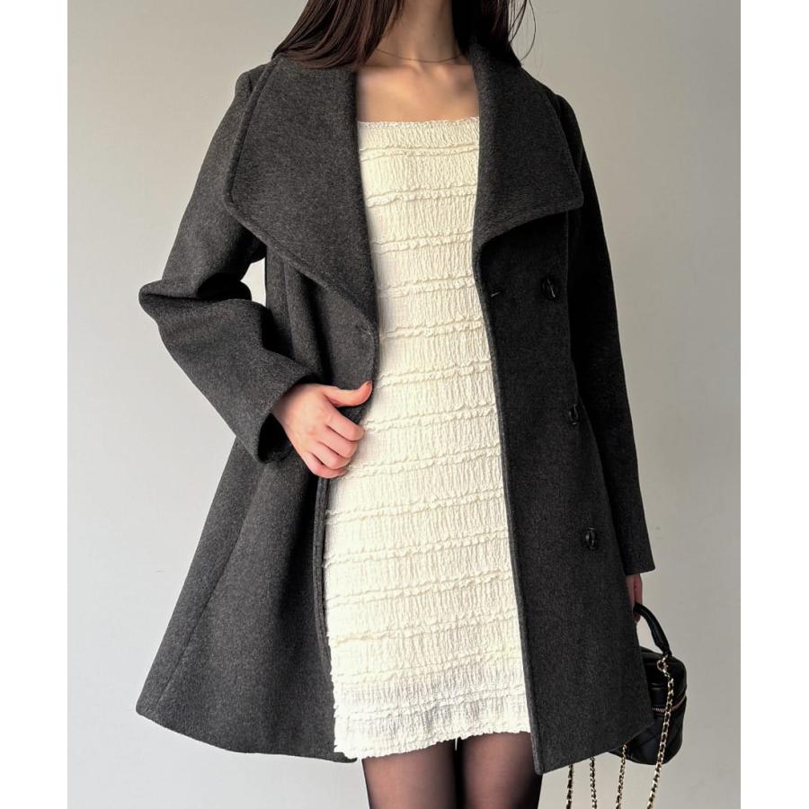 JUNOAH（ジュノア） ショールカラーミドル丈ウエストシェイプフレア