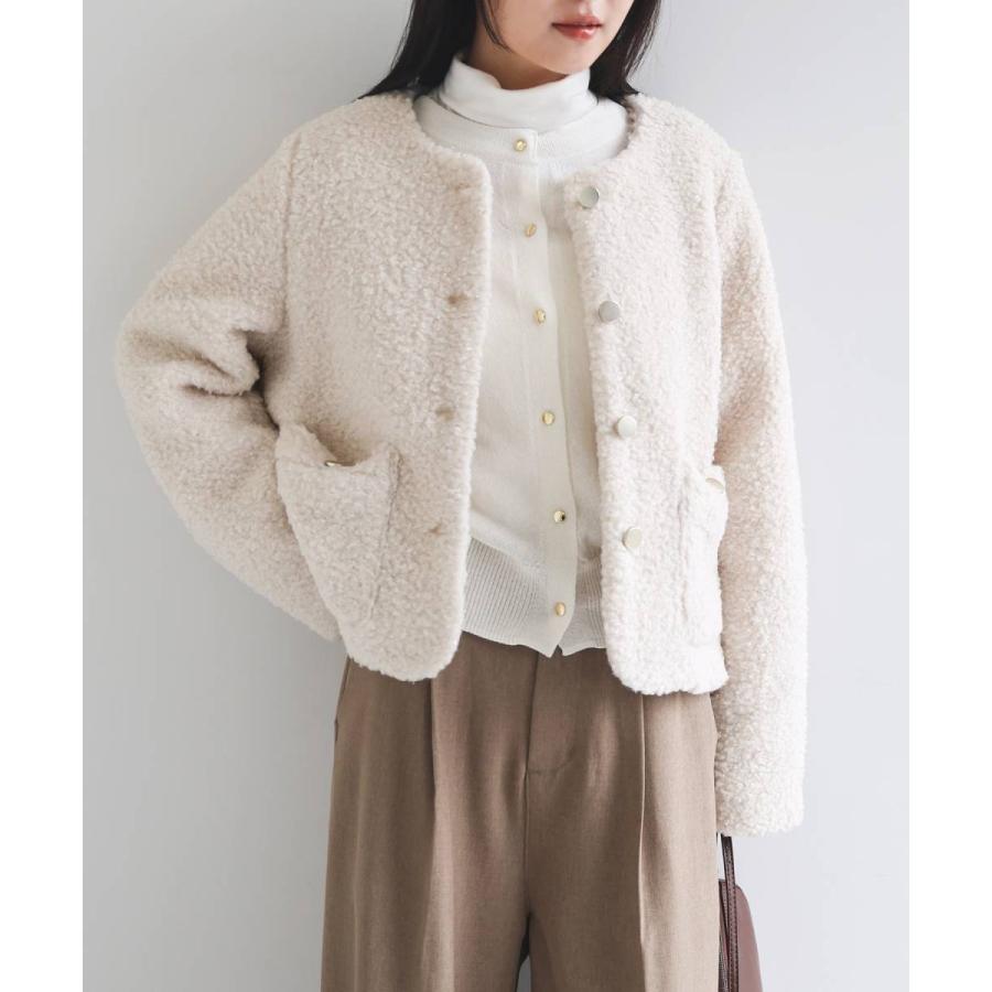 andme（アンドミー） ラメ ボア 金ボタン ノーカラー ジャケット