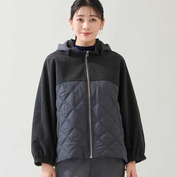 MISSEL（ミゼール） 【フード取り外し可】ジャージー×キルトのドルマン