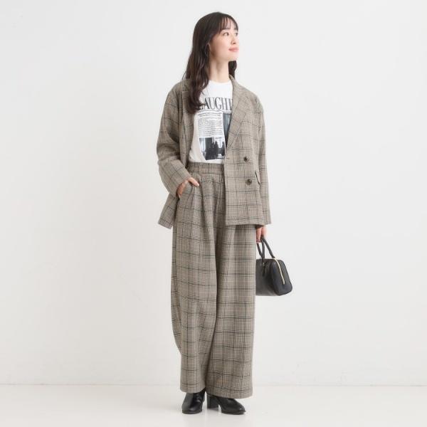 Cutie Blonde 【セットアップ可】チェック柄タックワイドパンツ