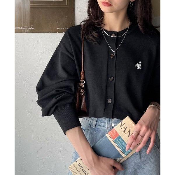 刺繍デザイン ブラック 長袖カーディガン 25AW新作《JaVa ジャバコラボ》着まわし自在のベーシックデザイン