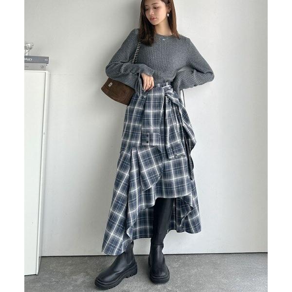 mily bilet】レイヤード風スタイルが楽しめる！シャツ巻き風チェック柄