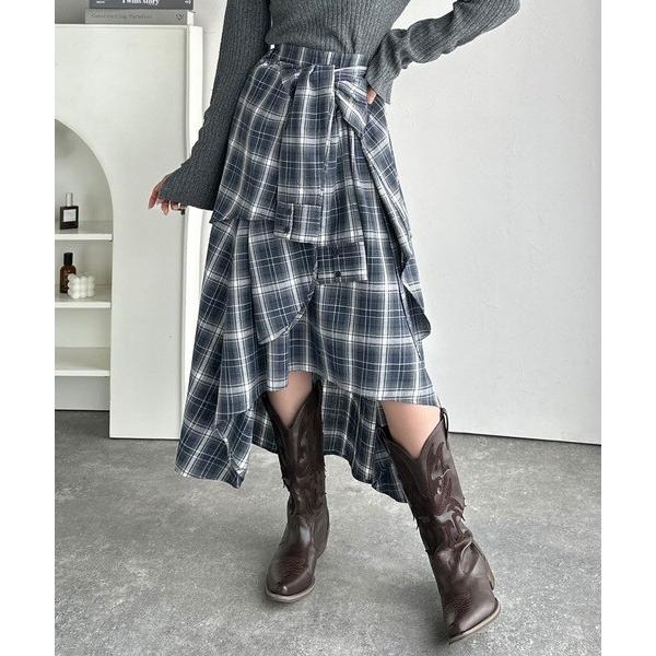 mily bilet】レイヤード風スタイルが楽しめる！シャツ巻き風チェック柄