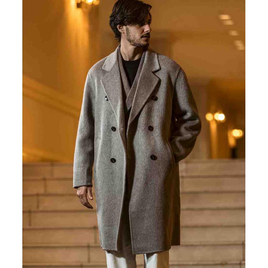 AKM Contemporary レイヤードカラーダブルブレストロングコート