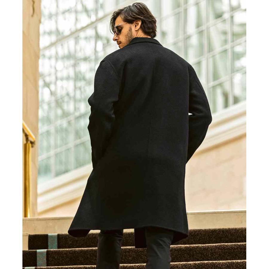 AKM Contemporary レイヤードカラーダブルブレストロングコート