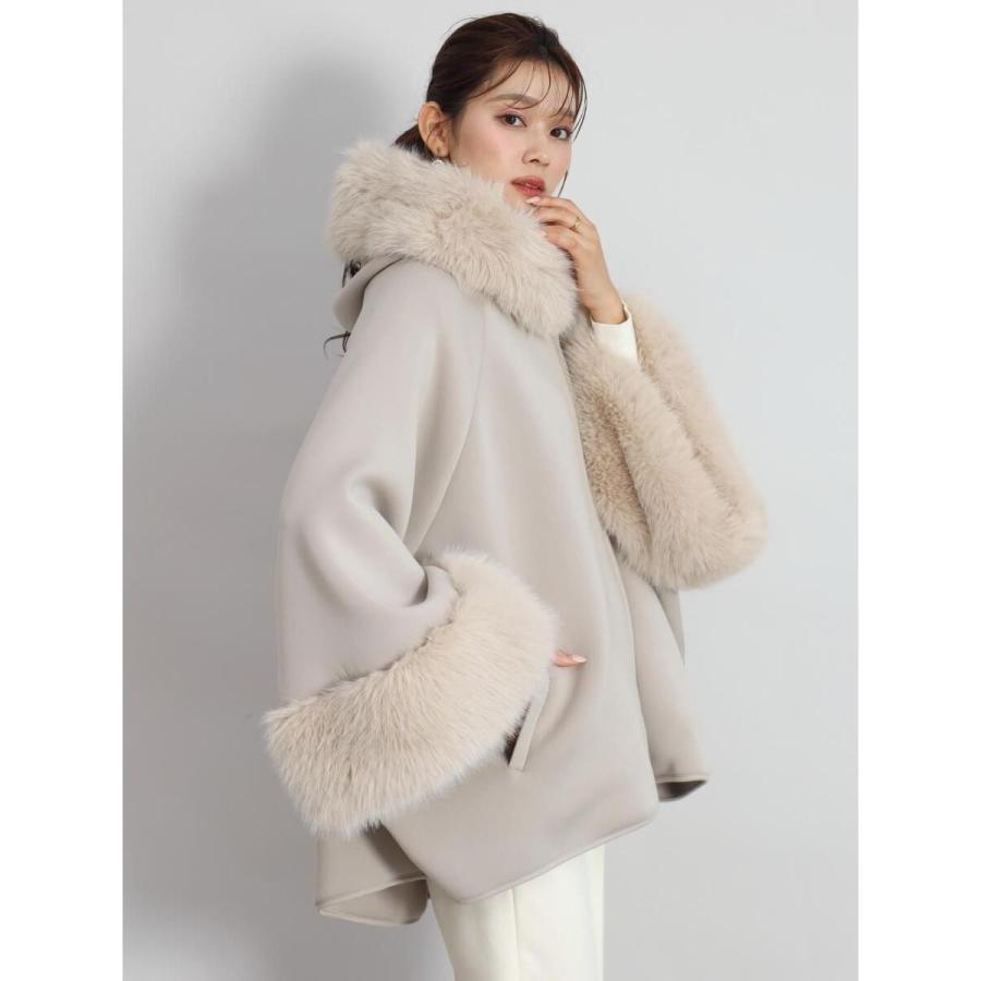 FENNEL（フェンネル）エコファーポンチョコート ヤマダヤ フェンネル FENNEL ファーポンチョアウター （ブラック） -靴