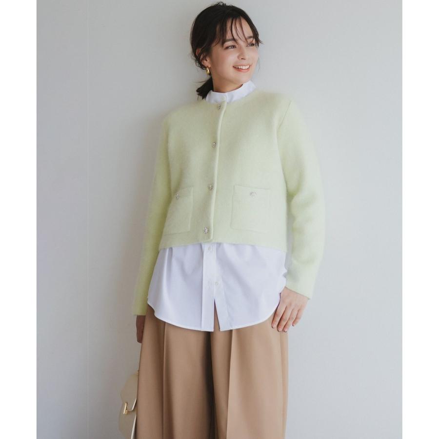 美品　エスカーダ　カシミヤ30% Lサイズ　グリーン　ジャケット　柔らか 組曲（KUMIKYOKU） 【加藤ローサさん着用】フラッフィーファーニット