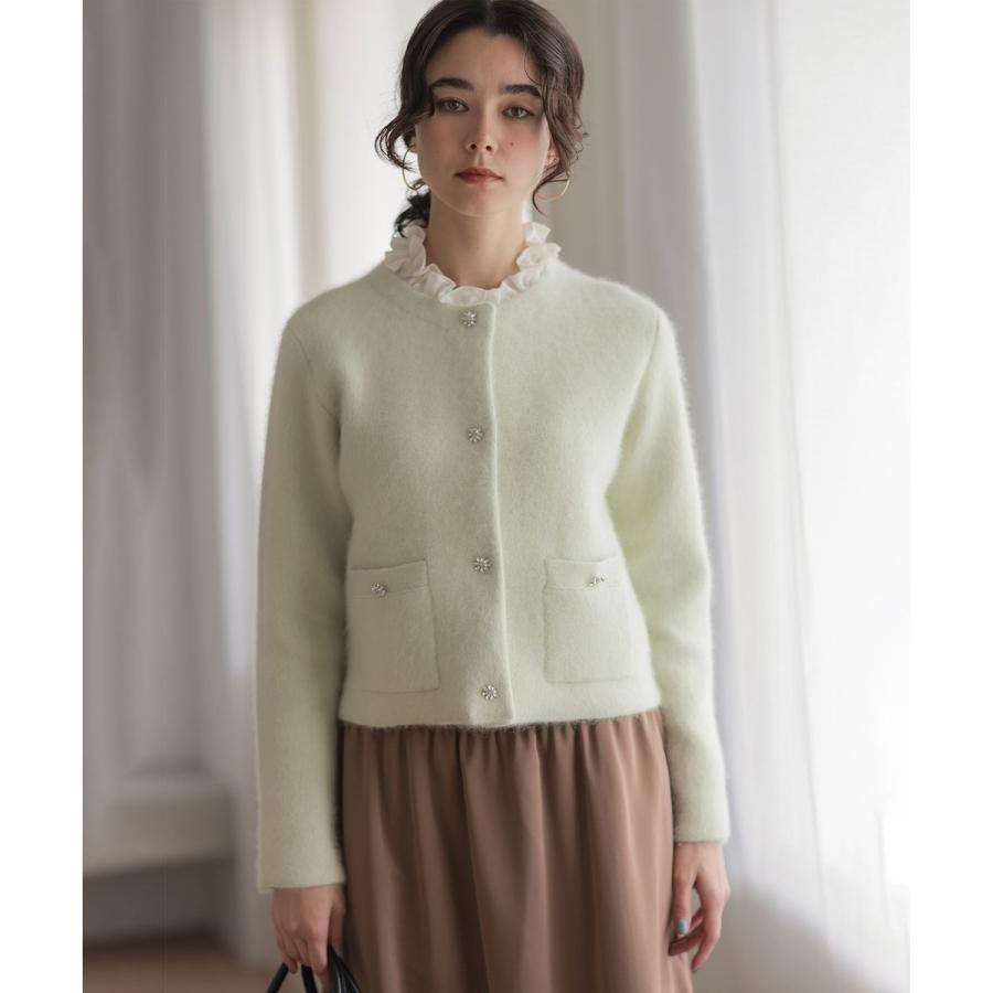 ブラウンファー・ニットジャケット 組曲（KUMIKYOKU） 【加藤ローサさん着用】フラッフィーファーニット