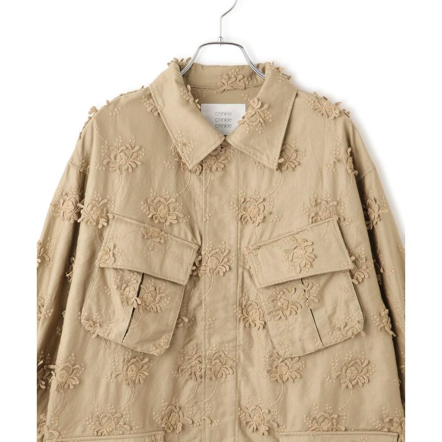 crinkle crinkle crinkl 3Dエンブロイダリーシャツ crinkle crinkle crinkle】3Dエンブロイダリーミリタリーシャツ