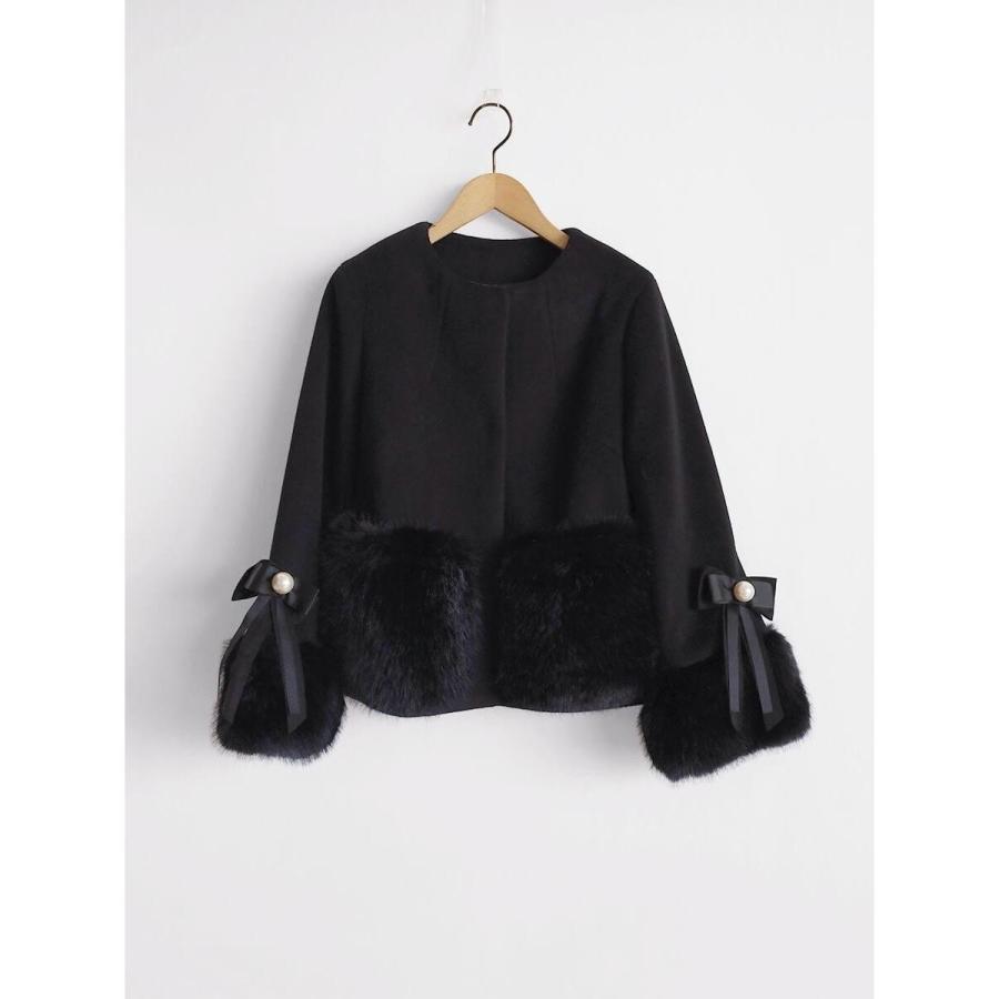 【美品】 FENNEL フェンネル ノーカラージャケット ショートコート ファー FENNEL（フェンネル） リボン袖ファーアクセントショートコート