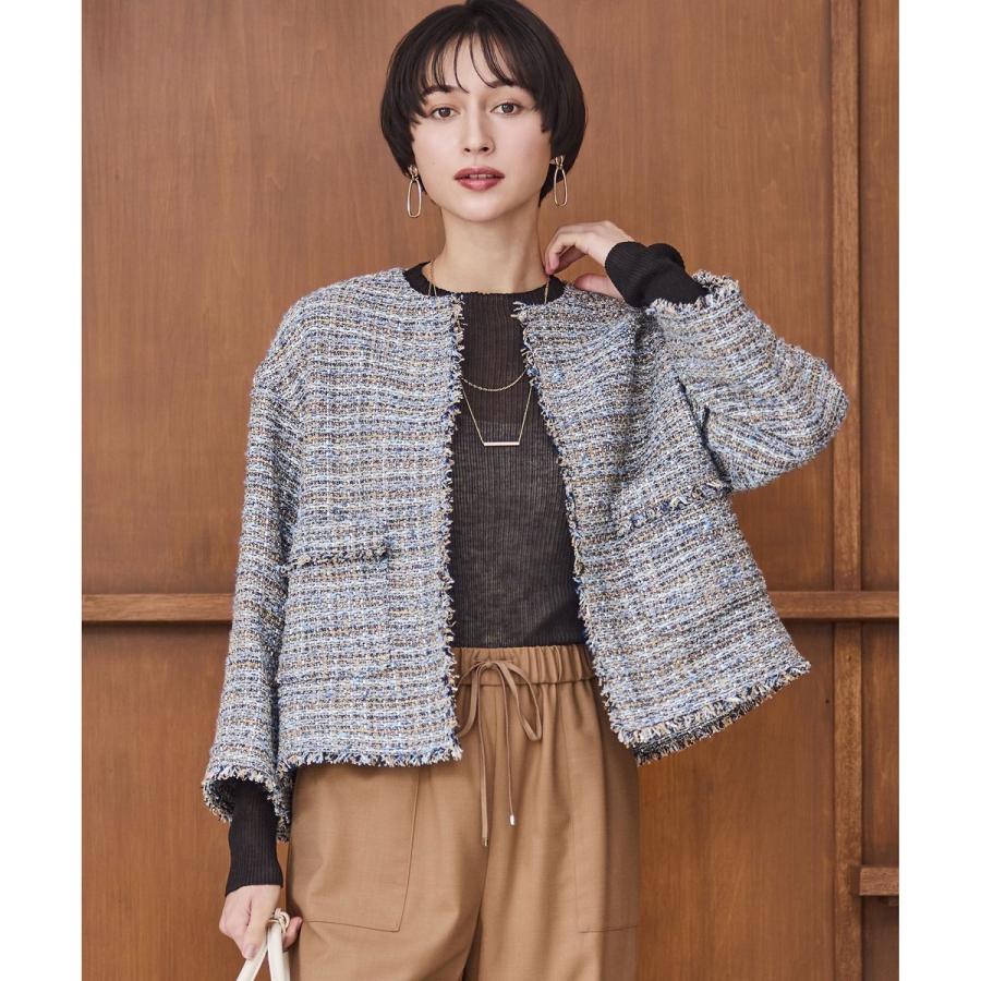 新品未使用　23区　GIOLICA生地　ツイードジャケット　44サイズ 23区（ニジュウサンク） GIOLICAツイード ノーカラー ジャケット