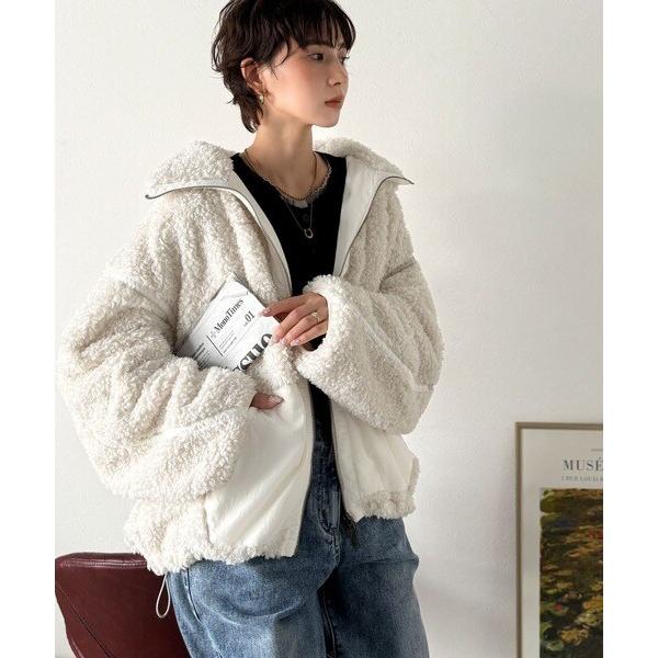 JaVaジャバコラボ》ぬくぬく愛らしい◎プードルボア×ナイロン異素材