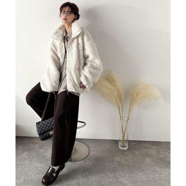 JaVaジャバコラボ》ぬくぬく愛らしい◎プードルボア×ナイロン異素材