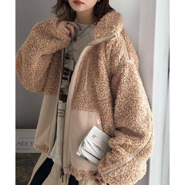 JaVaジャバコラボ》ぬくぬく愛らしい◎プードルボア×ナイロン異素材