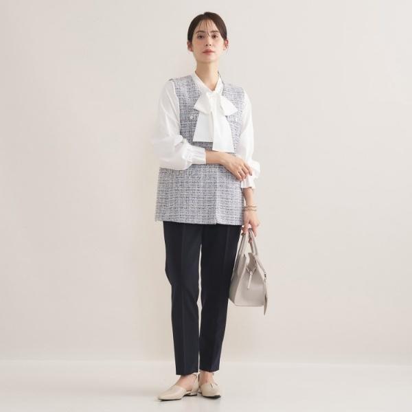 【美品】INDIV （インディヴィ）　ツイードジレ＆ボウタイブラウス　2点セット INDIVI（インディヴィ） 【2点セット／洗える】ツイードジレ＆ボウタイ