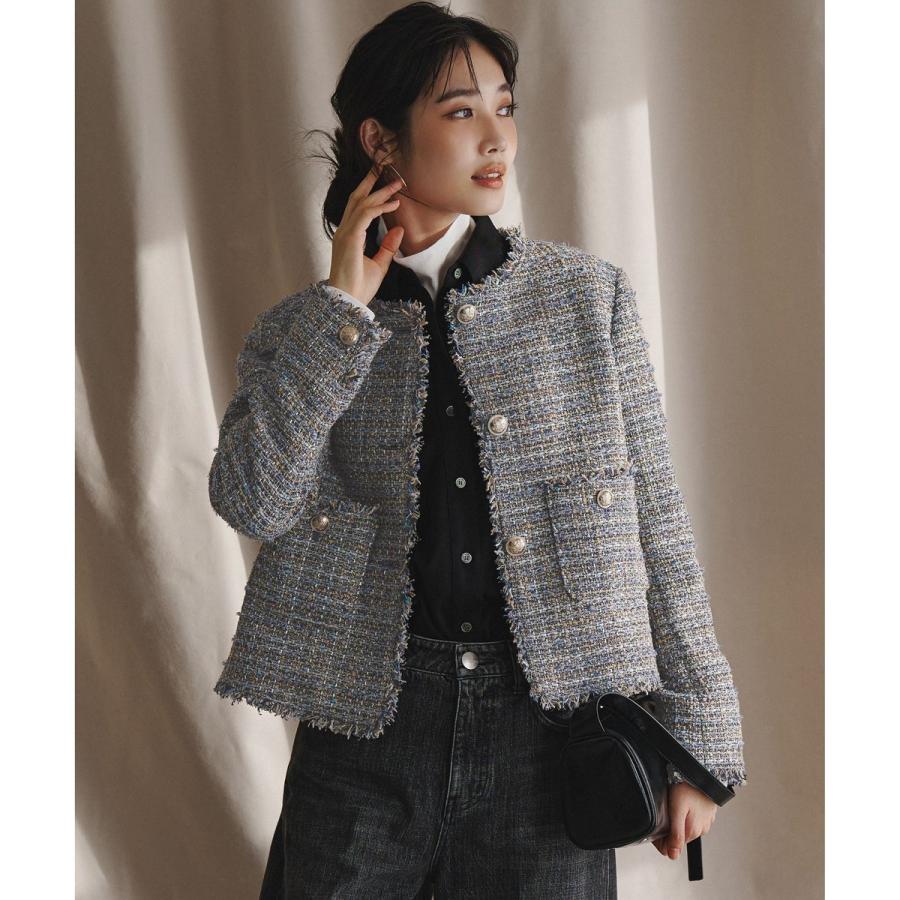 23区（ニジュウサンク） GIOLICAツイード ノーカラー ボタン