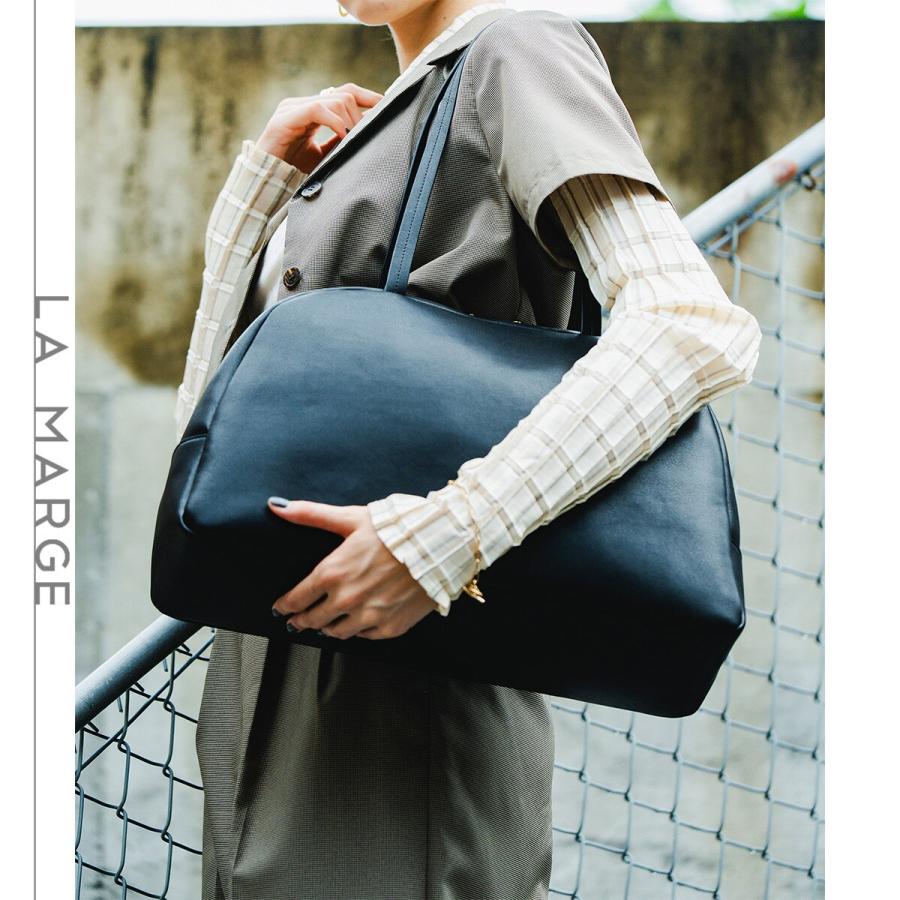 【LA MARGE】【本革 / A4対応】レザー ラウンド ボストンバッグ (L)