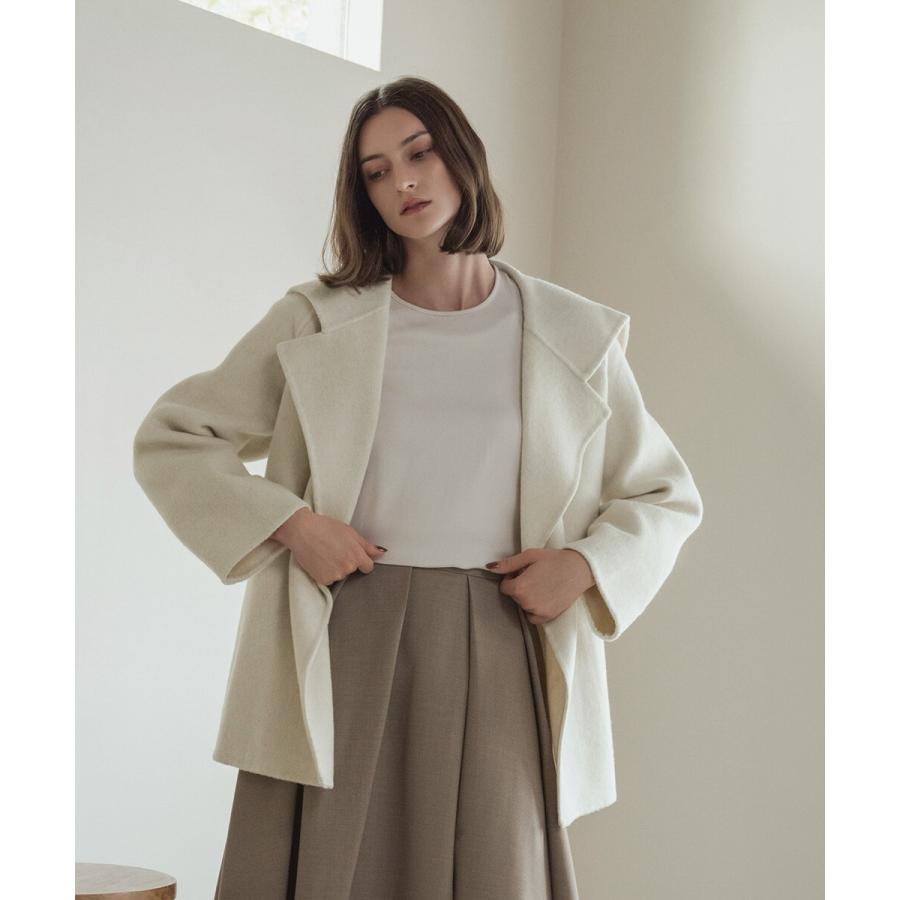 ウール70％】セーラーカラー ウールコート 冬 ミドル丈 ベルト付き